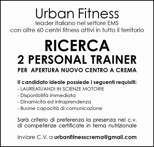 Urban Fitness ricerca 2 personal trainer